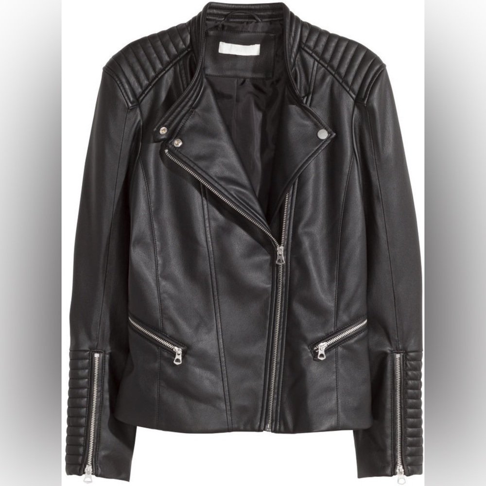 H&M Woman’s Black Faux Leather Biker Jacket